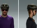 Uomo e donna indossano diversi tipi di casco da ciclismo, uno frontale e uno laterale, con occhiali sportivi.