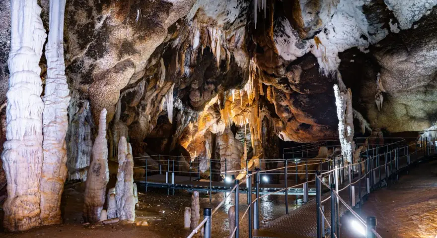 Stupende formazioni calcaree e stalattiti illuminano le grotte Santa Barbara, con passerelle che invitano all'esplorazione di questo mondo sotterraneo.