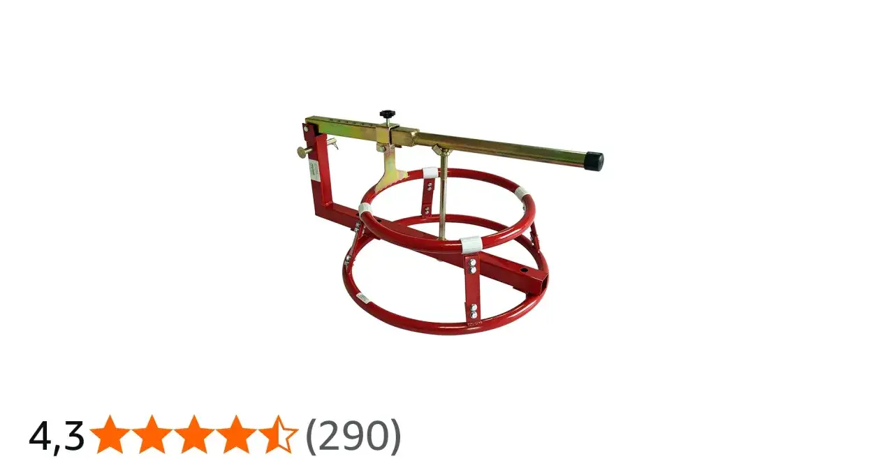 Supporto rosso per smontare una gomma dal cerchio, con leva regolabile.